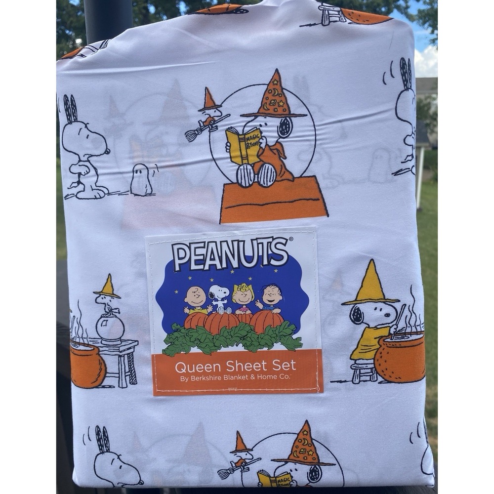 Peanuts Halloween White Snoopy & Woodstock Berkshire Queen Sheet Set Free Ship